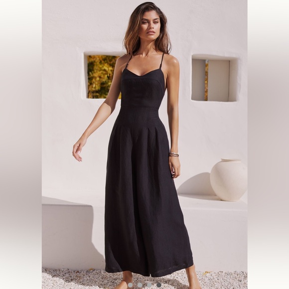 Anthropologie Pants - The Carrie Linen Wide Leg Black Jumpsuit Size XS